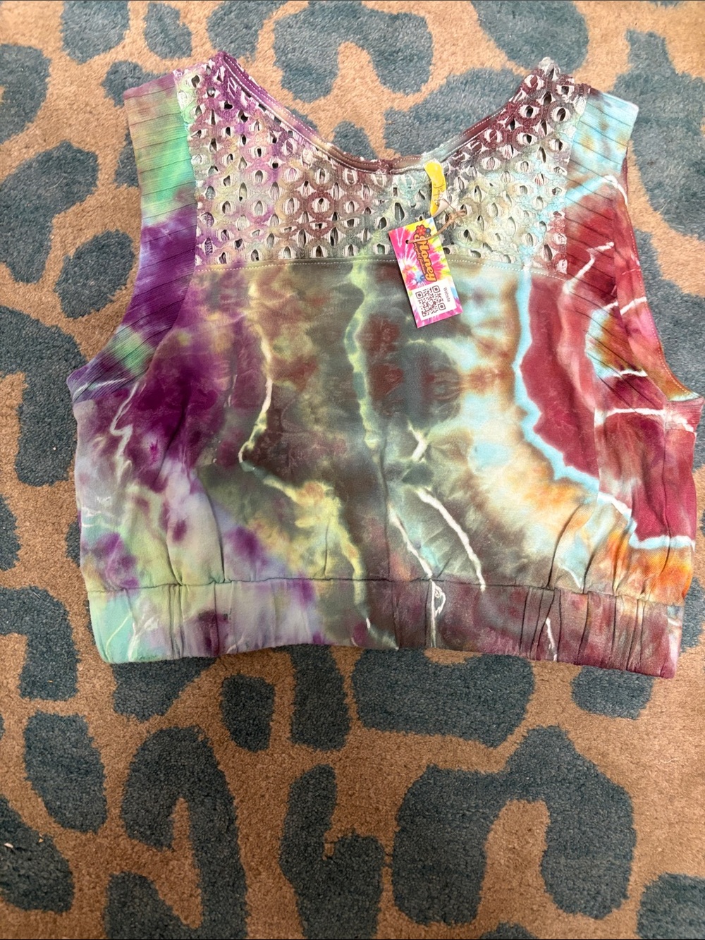 Free People Tie-Dye Sleeveless Crop Top - Purple, Green, Red, Blue